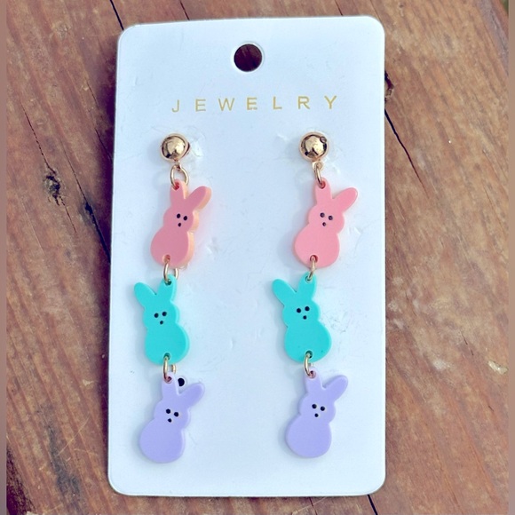 NEW Peep ish Bunny Long Dangle Earrings - Picture 1 of 2
